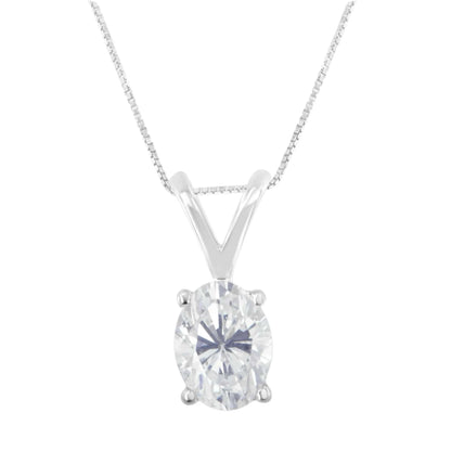 IGI Certified 10K White Gold 3/8 CTTW Prong Set Diamond Oval Pendant Necklace