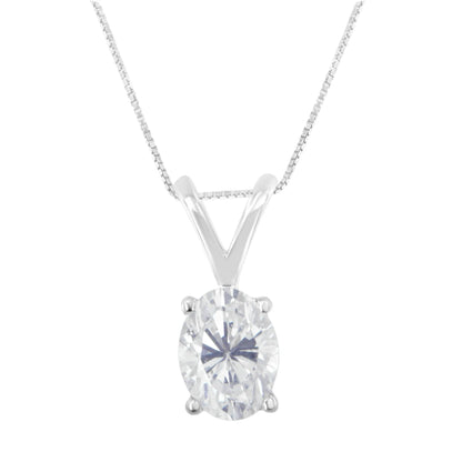 IGI certified 10k white gold oval-cut diamond solitaire pendant necklace