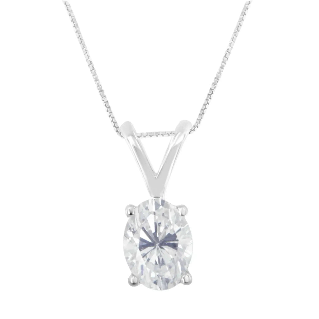 IGI Certified 10K White Gold 3/8 Carat Oval-Cut Diamond Solitaire Pendant Necklace on 18" Rolo Chain.