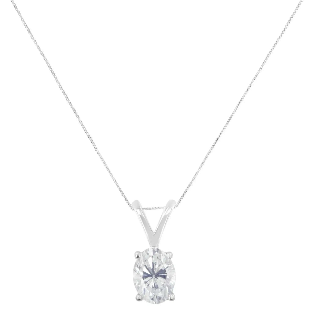 IGI certified 10K white gold 3/8 carat oval-cut diamond solitaire pendant necklace on 18" rolo chain.