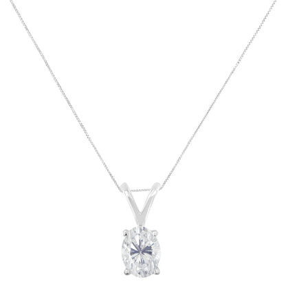 IGI Certified 10K White Gold 3/8 Carat Oval-Cut Diamond Solitaire Pendant Necklace – 18&quot; Rolo Chain