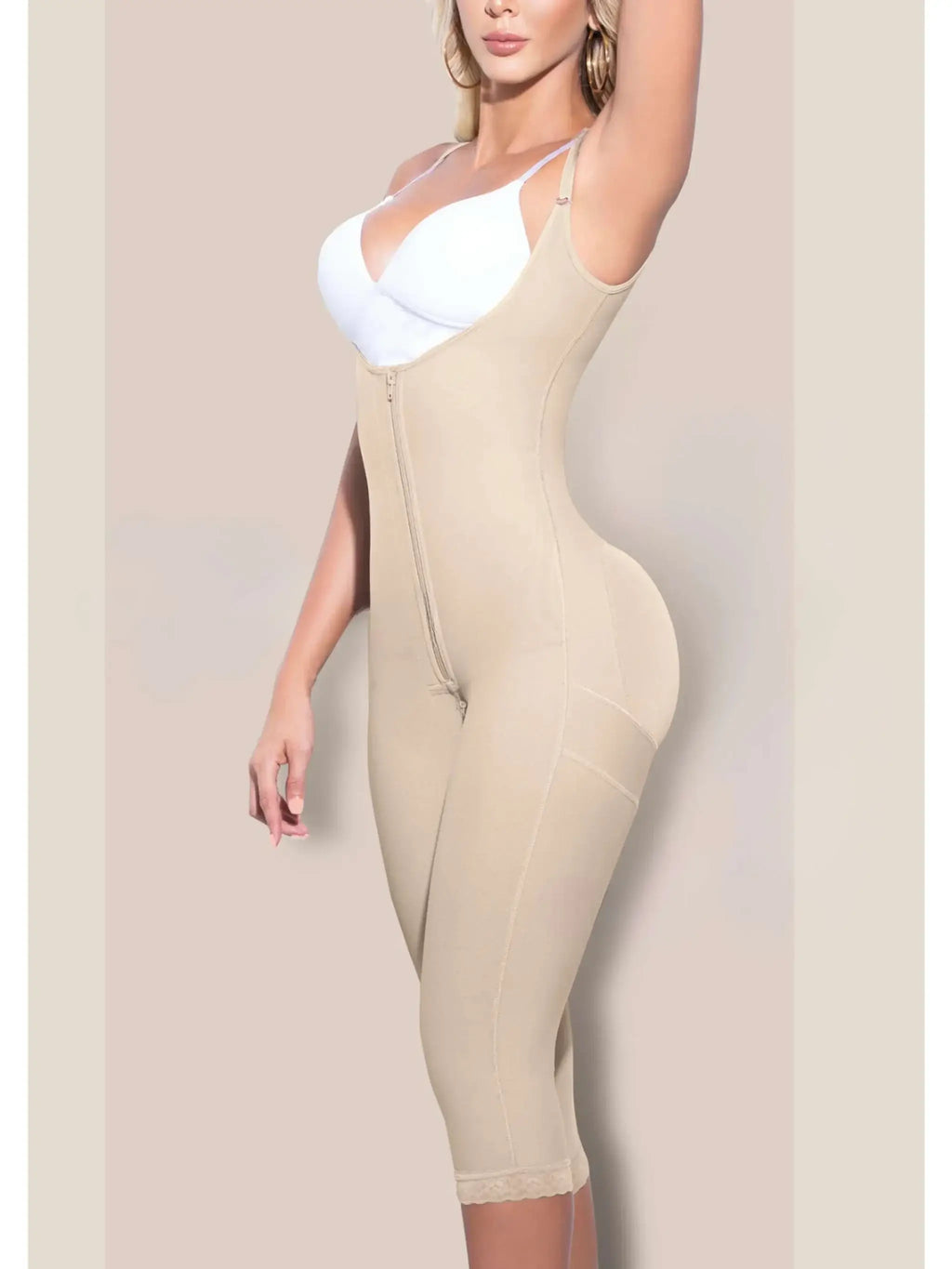 Siluet 1026 Braless Slimming Bodysuit in beige, offering total body control, firm compression, and customizable comfort with removable straps.