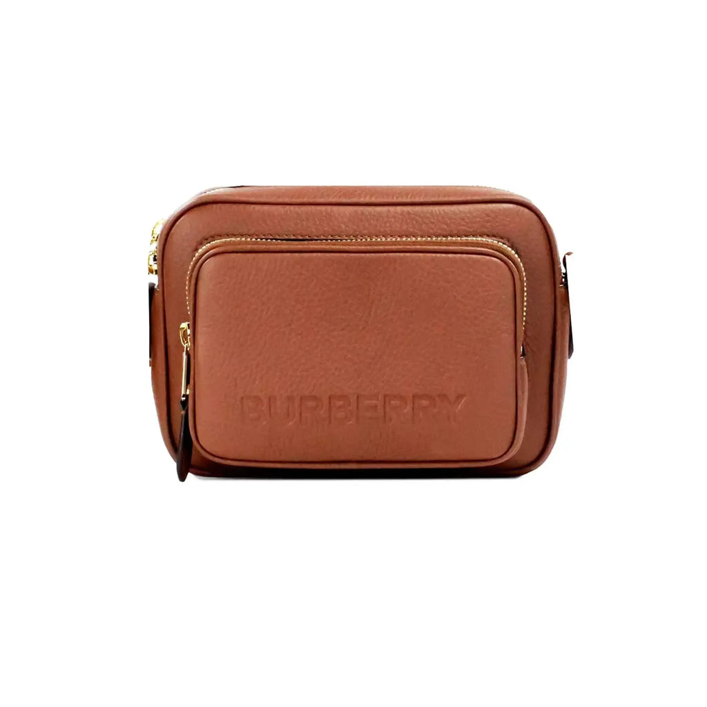 Burberry Small Branded Tan Leather Camera Crossbody Bag with Adjustable Strap