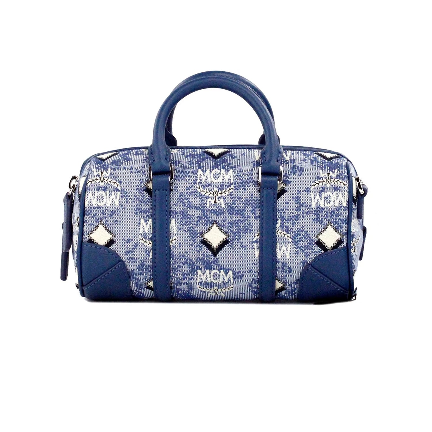 MCM Boston Mini Blue Vintage Jacquard Satchel Crossbody Bag