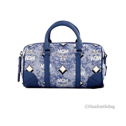 MCM Boston Mini Blue Vintage Jacquard Satchel Crossbody Bag