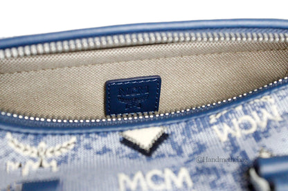 MCM Boston Mini Blue Vintage Jacquard Satchel Crossbody Bag