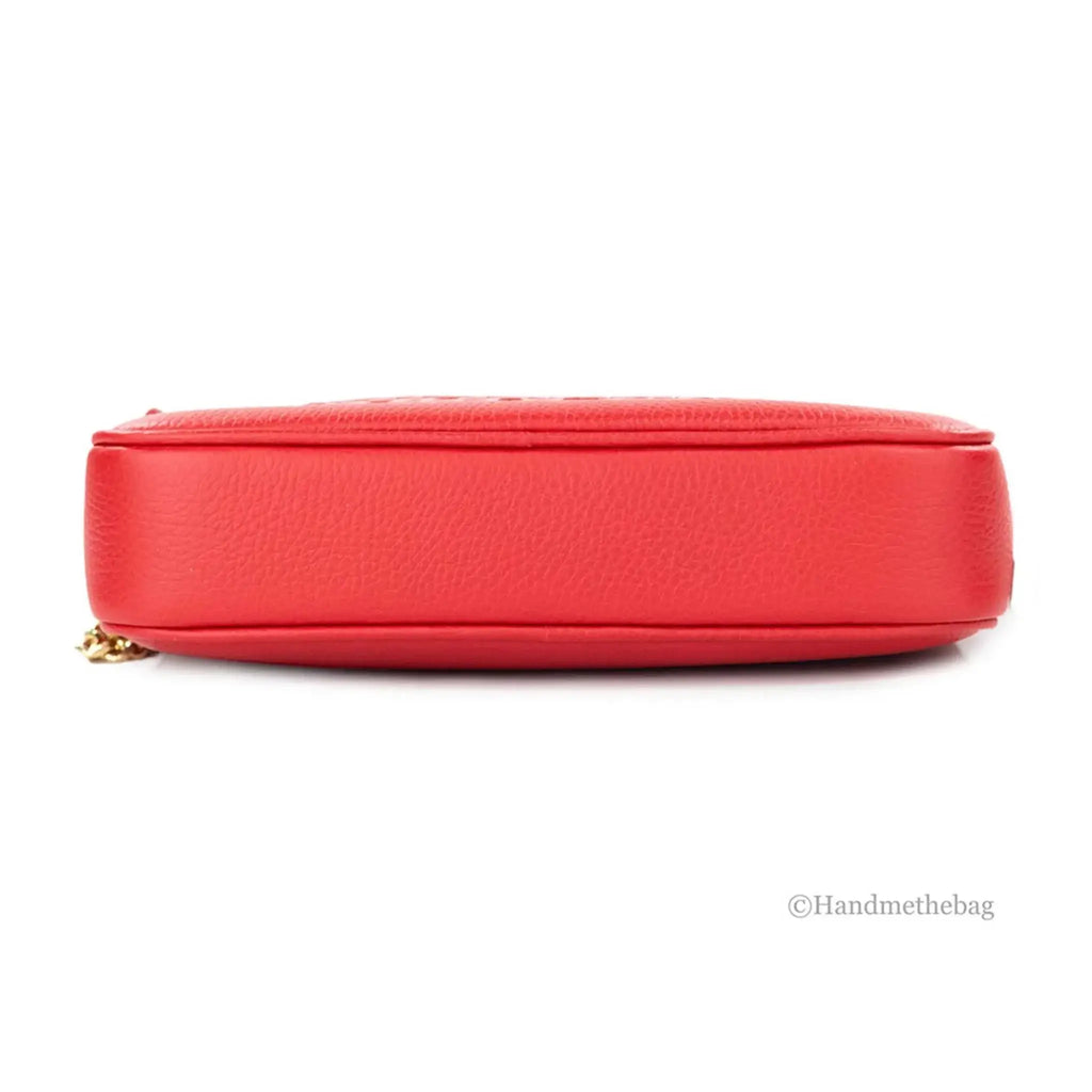 Burberry small red leather camera crossbody bag with pebbled texture shown
