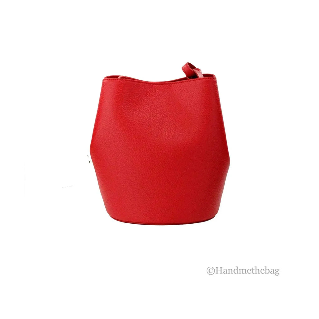 Red Burberry Lorne small branded leather bucket crossbody bag.