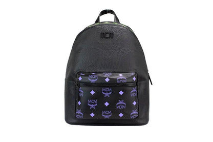 MCM Color Splash Green Purple Medium Mixed Leather Backpack with Visetos design.