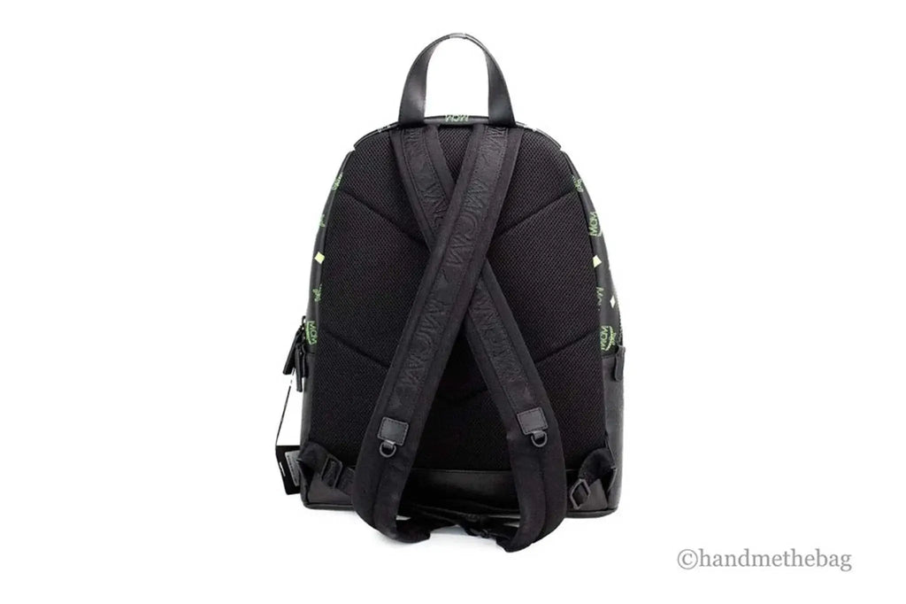 MCM Color Splash Visetos medium backpack in green and purple design with adjustable shoulder straps.