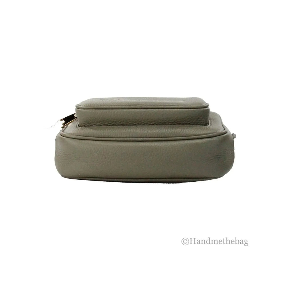 Burberry small fern green leather camera crossbody bag, adjustable strap, outer zip pocket.
