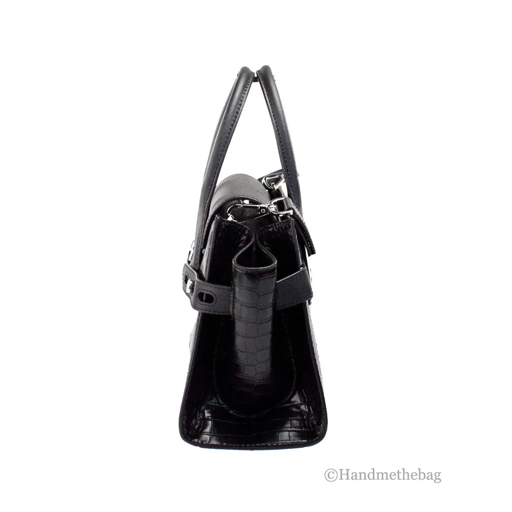 Michael Kors Carmen medium black embossed leather satchel side view