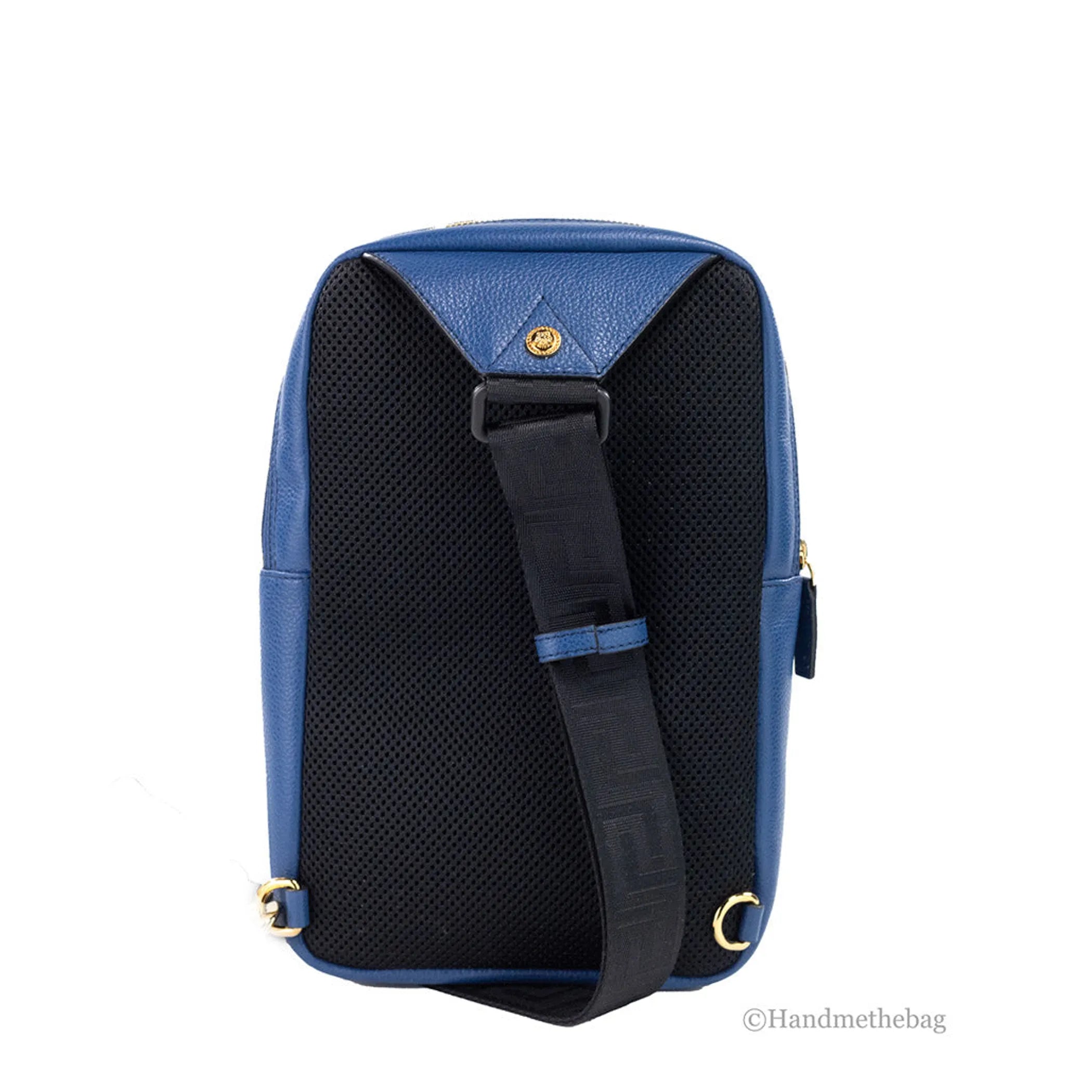 Versace Medusa Navy Small Leather Sling Pack Backpack