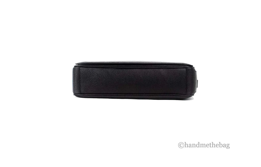 Burberry Bruno small black embossed branded leather messenger crossbody bag.