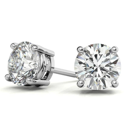 2.00 ctw lab grown diamond stud earrings in 14k white gold with push-back setting.