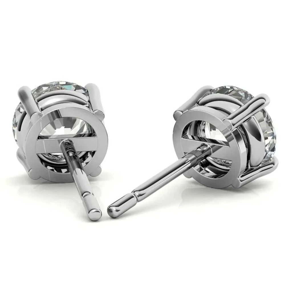 2.00 CTW lab-grown diamond stud earrings in 14K white gold, round-cut, G color, VS clarity, eco-friendly, secure push-back closure.