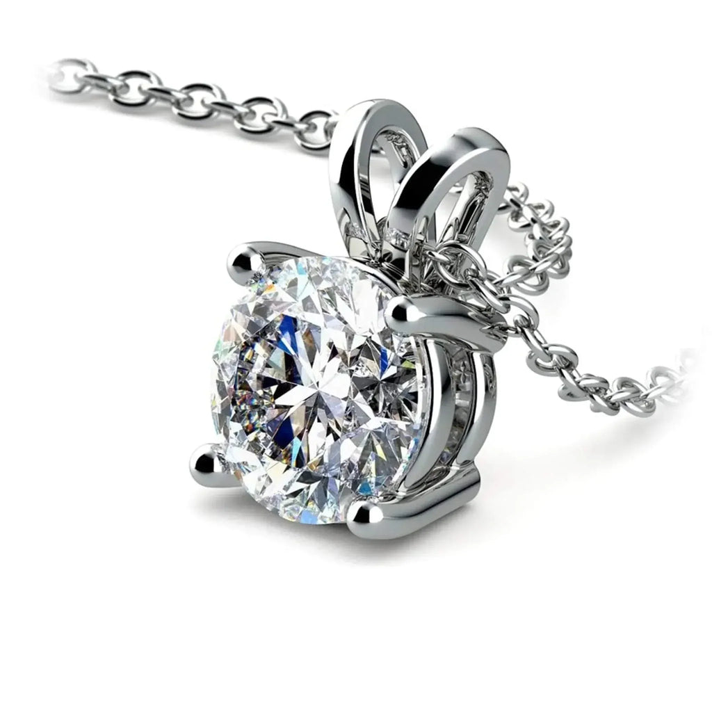 Round lab-grown diamond pendant on a white gold chain.