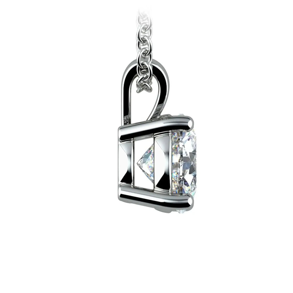 1.50 CTW round lab-grown diamond pendant in 14k gold chain.