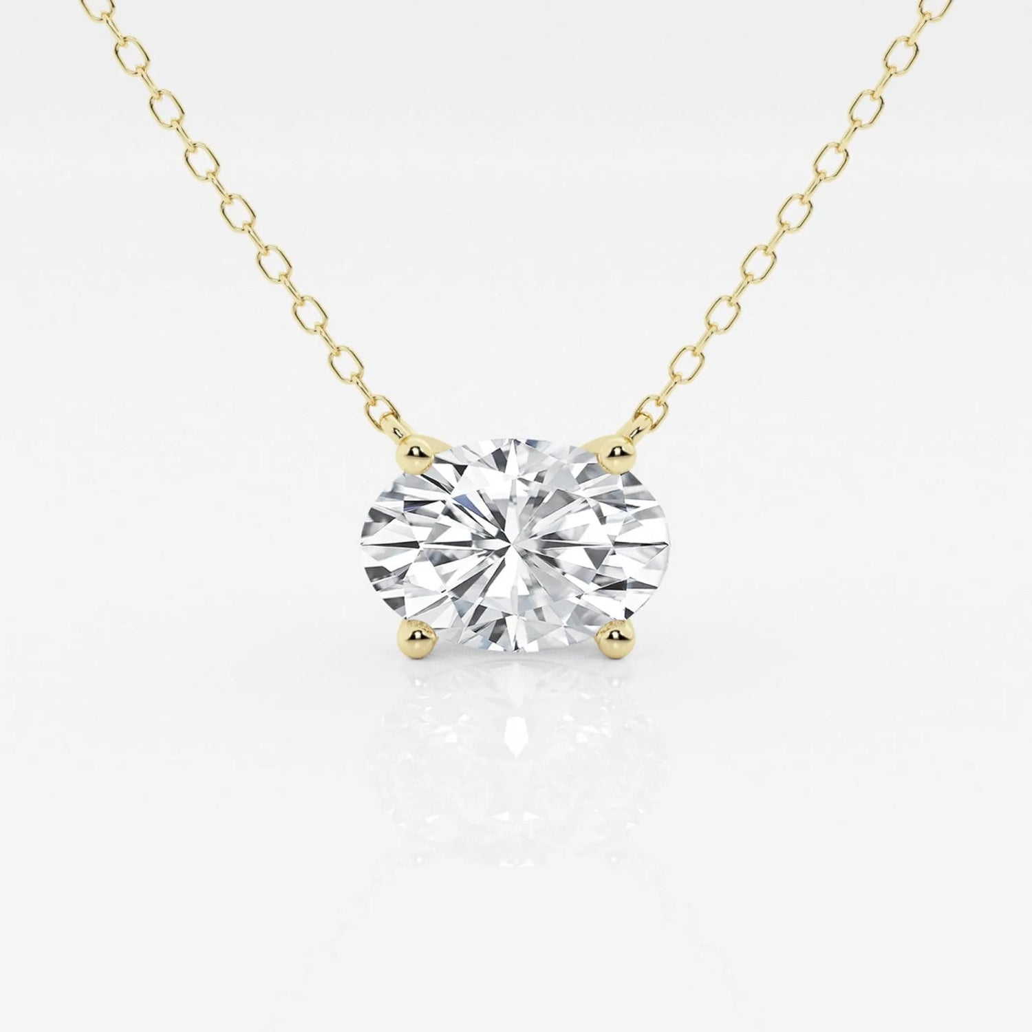 1.00 Ctw Oval Lab Grown Diamond Solitaire Pendant on 18-inch 14kt Gold Chain, Eco-Friendly.