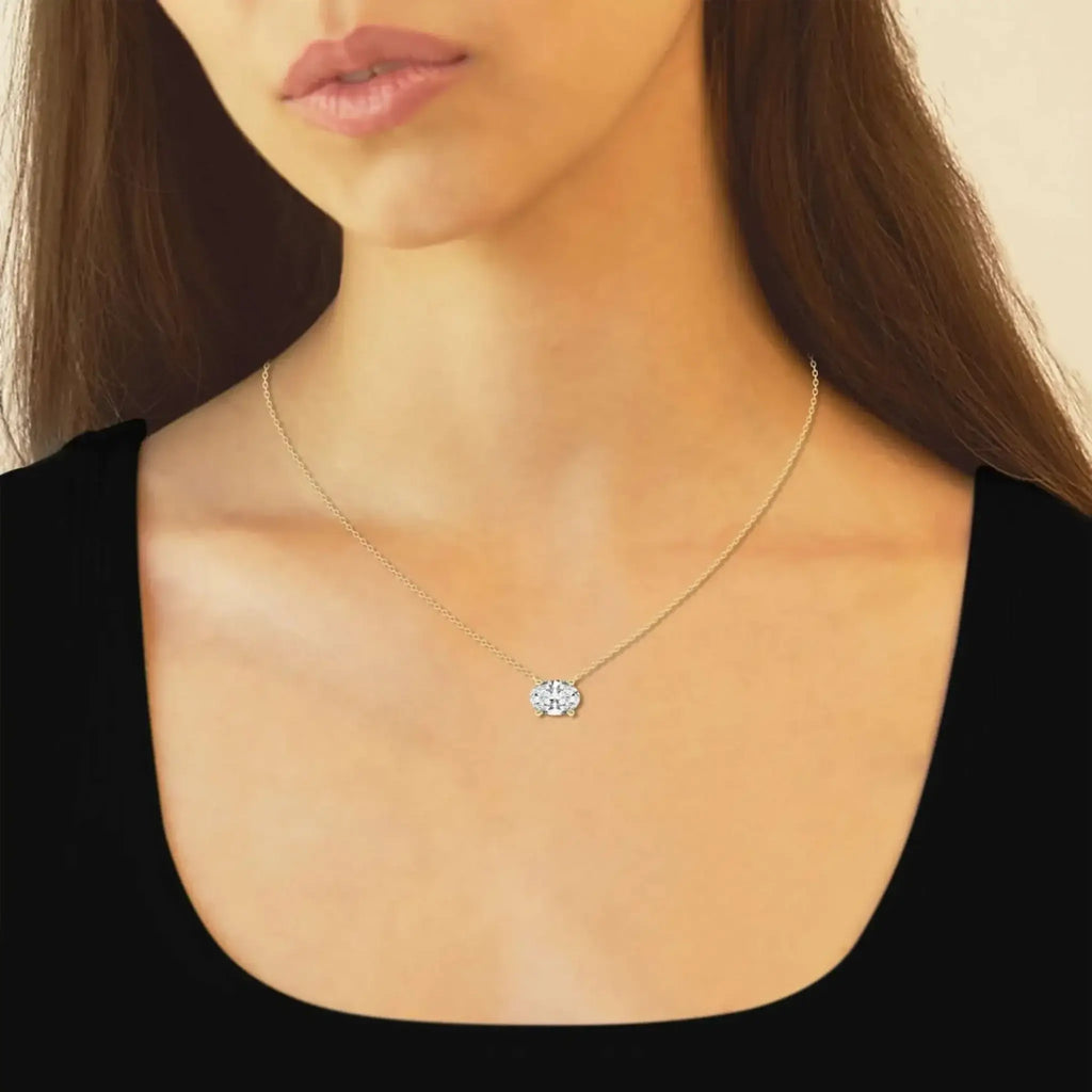 1.00 Ctw Oval Lab Grown Diamond Pendant on 14K Gold Chain