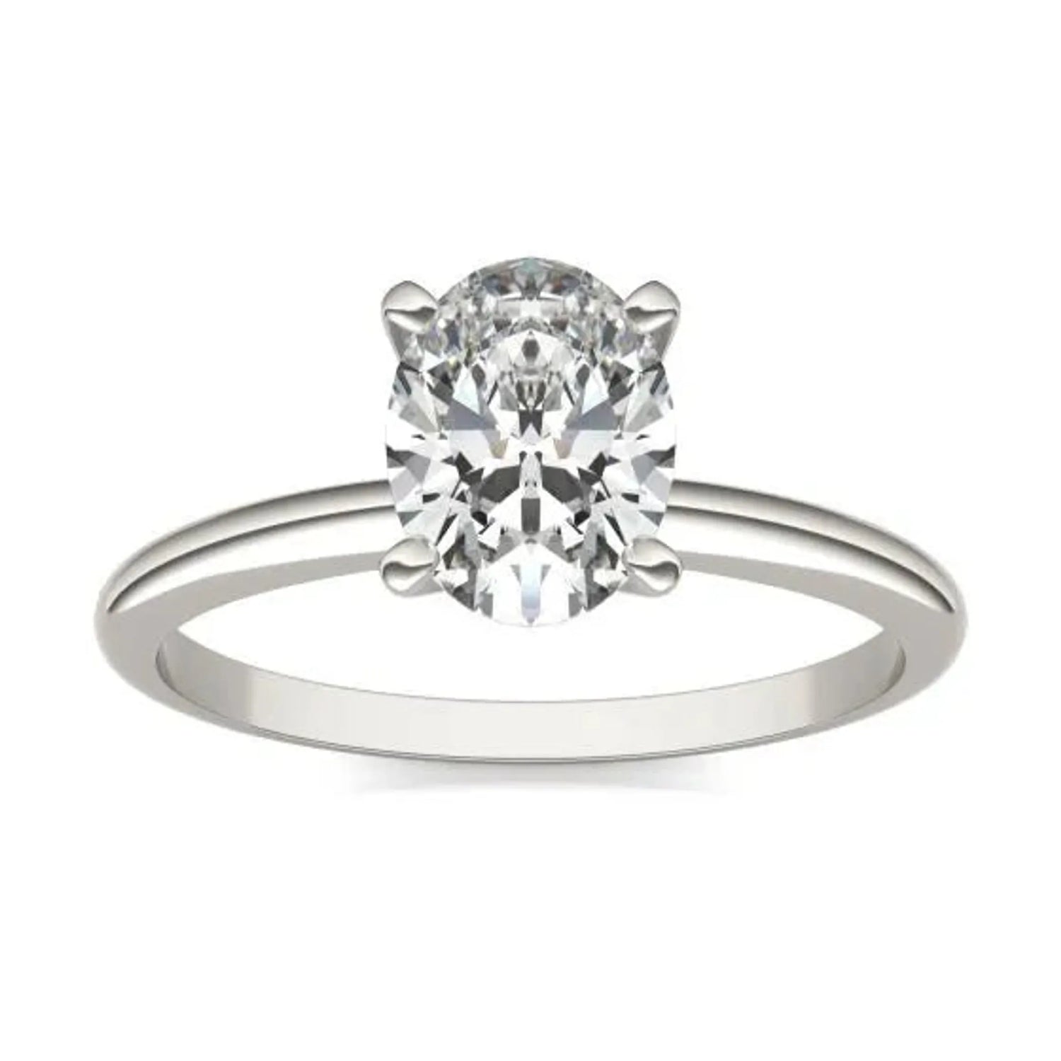 Oval lab-grown diamond solitaire engagement ring in 14K white gold, 1 1/2 CTW.