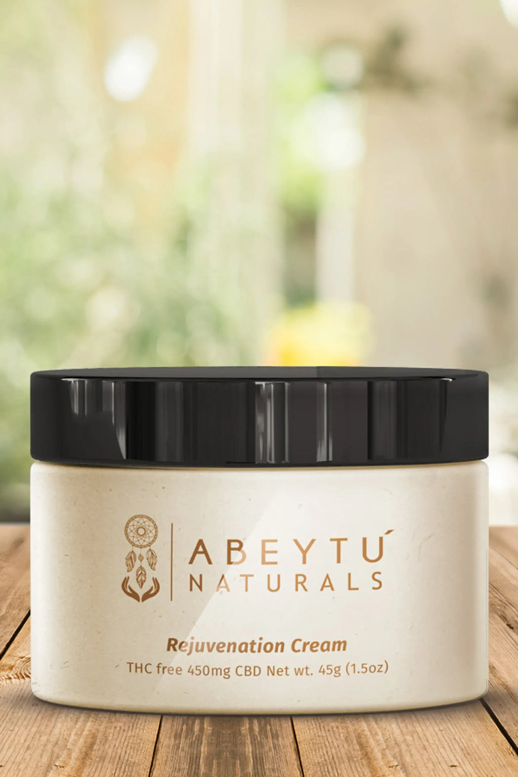 Rejuvenation Cream by Abeytu Naturals, THC free, 450mg CBD, nourishes skin with powerful antioxidants for healthy texture.
