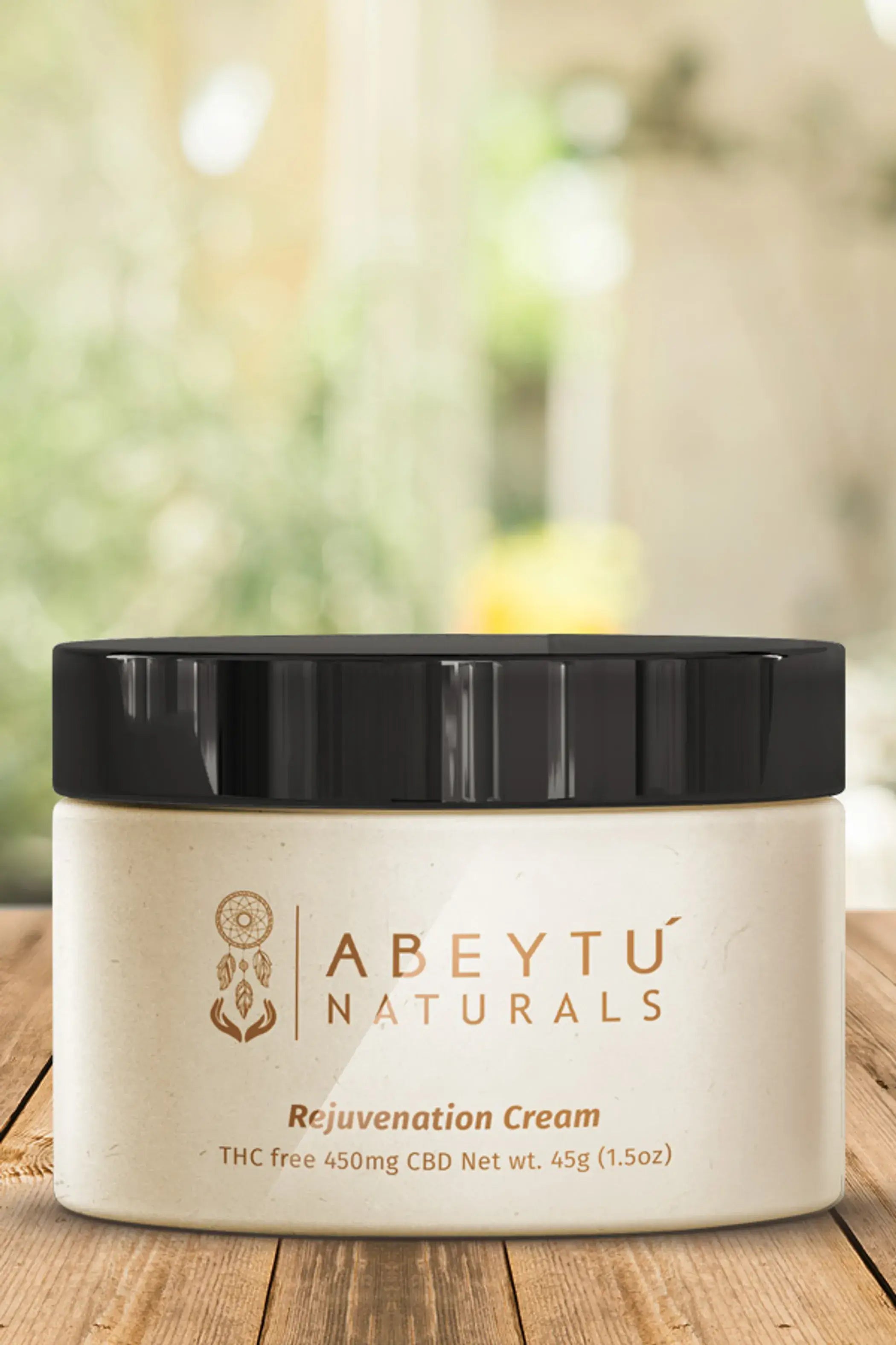 Rejuvenation Cream by Abeytu Naturals, THC free, 450mg CBD, nourishes skin with powerful antioxidants for healthy texture.